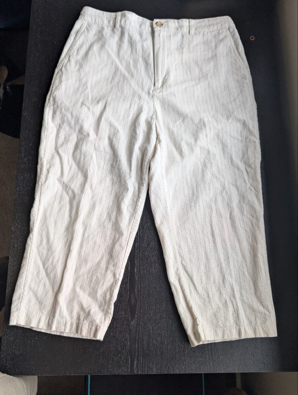 Uniqlo Linen Blend Striped Cropped Pants